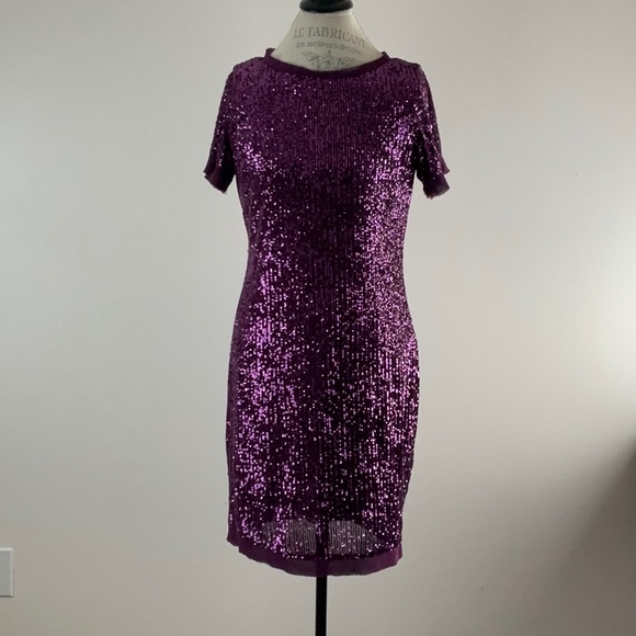 MARINA | Dresses | Marina Purple Sequin Short Sleeve Dress | Poshmark